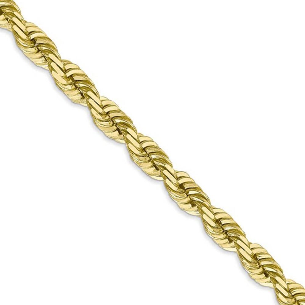 Mens 6mm 10k Yellow Gold Solid Diamond Cut Rope Chain Necklace, 26 In